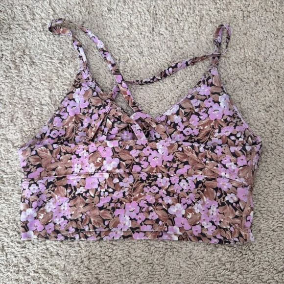 Offline by aerie Real Me Stretch Sports Bra Size XS Floral Cross Back - Picture 4 of 5
